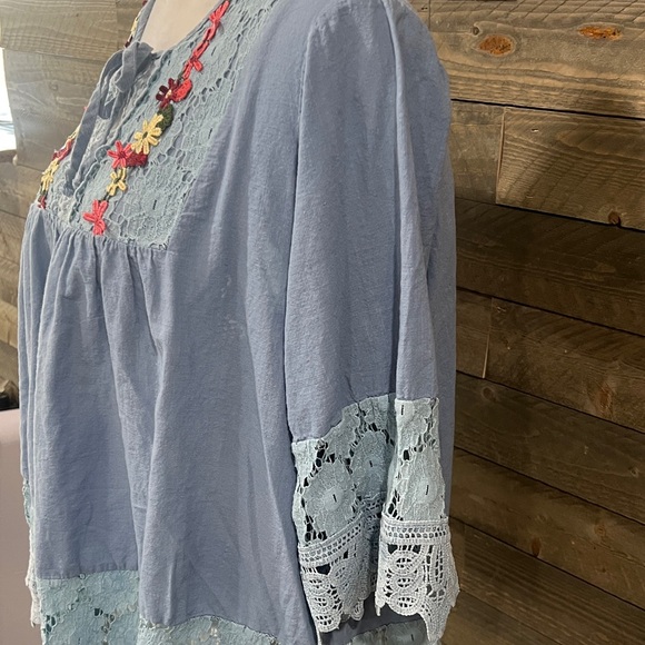 Boho Embroidered Lace Peasant Top XL - Picture 6 of 8